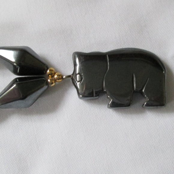 Hematite Bead Necklace With Bear Pendant - Picture 2 of 5